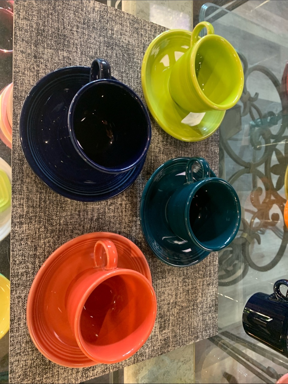 Fiesta Cup & Saucer Set 4 Mixed Colors Juniper Persimmon Chartreuse Cobalt